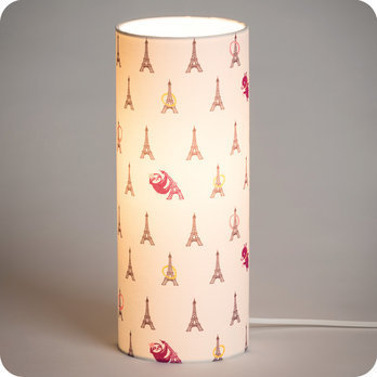 Lampe tube à poser tissu Fabuleuse Eiffel prune