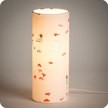 Lampe tube à poser tissu Hirondelles rose