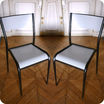 paire de chaises d'écolier vintage en bois et métal gris et noir